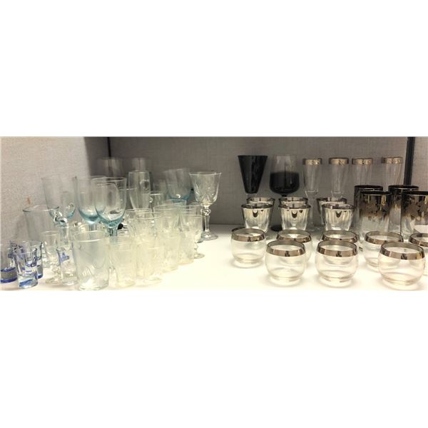 Group of assorted wine glasses / champagne glasses / glass cups / shot glasses etc - approx 70