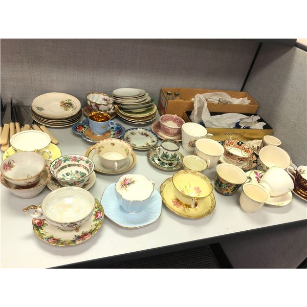 Group of assorted tea cups / plates - includes tea cups & plates / silversmith butter