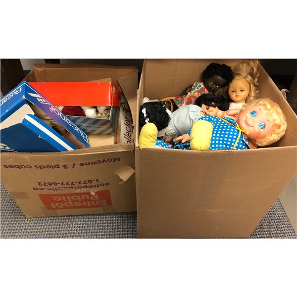 2 boxes full of vintage dolls & accessories - includes Sasha dolls / Ms Beasley / Minerva Germany do