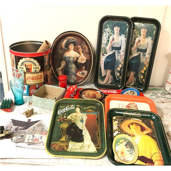 Group of vintage estate coca cola trays / mini coke bottles / toy truck etc