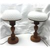 Image 1 : group of 2 vintage estate wooden lamps w/ glass shade