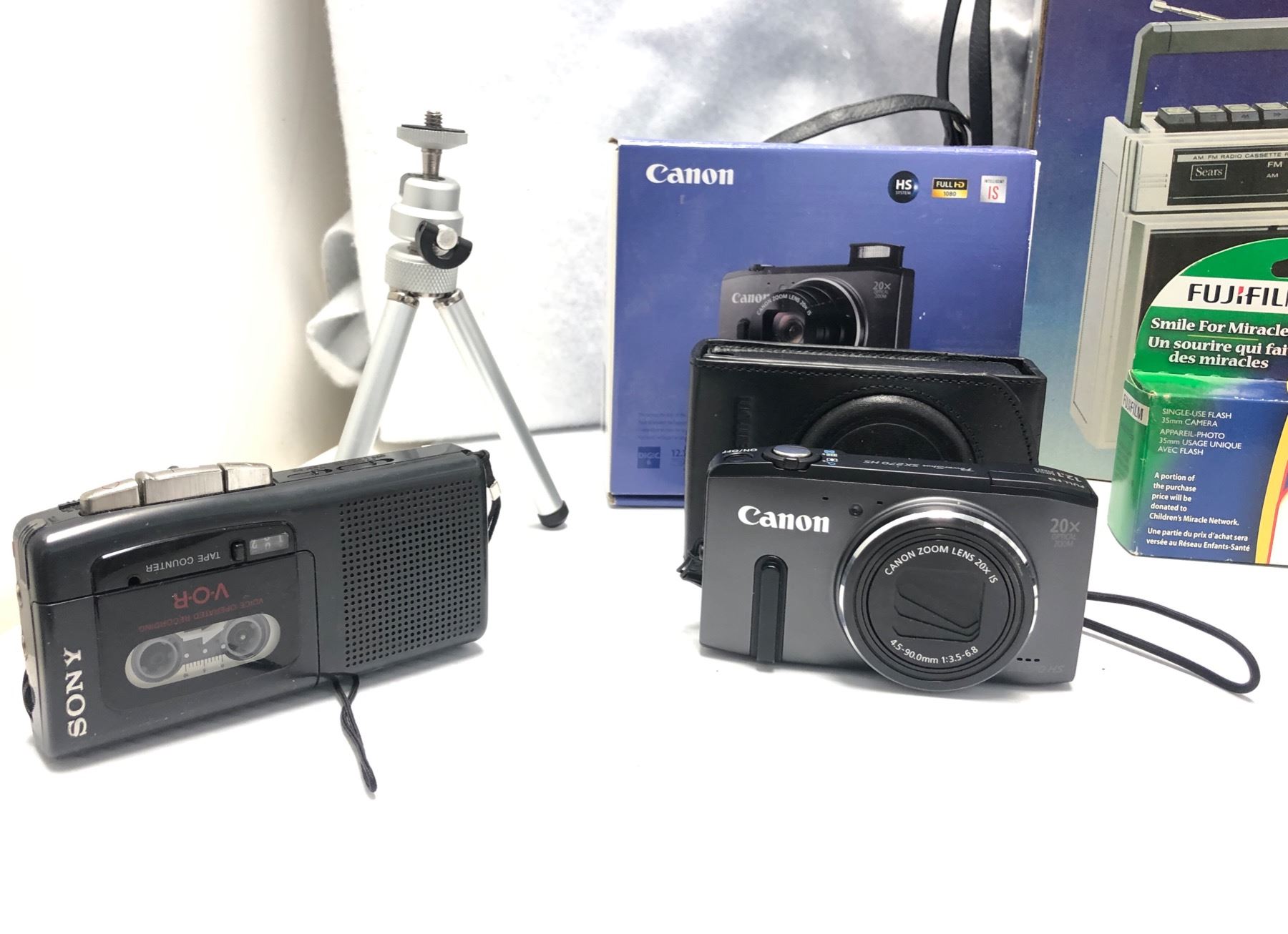 group of assorted vintage estate cameras & cassette recorder - includes ...