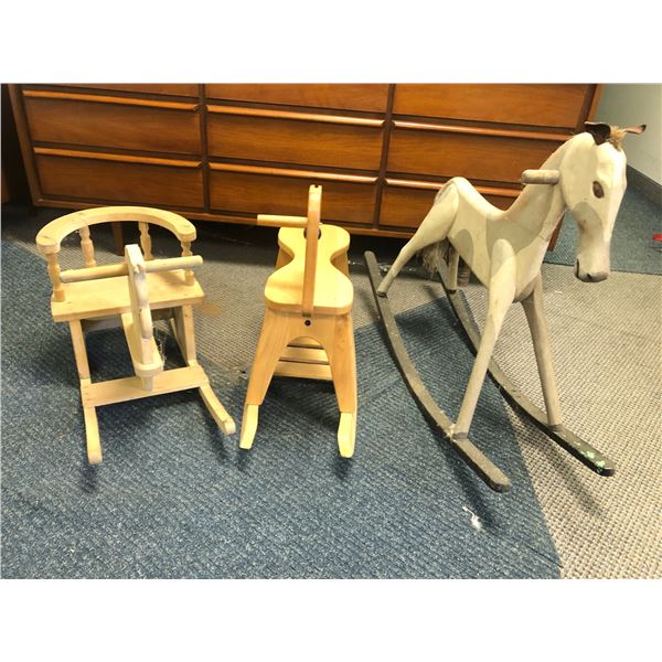 Group of 3 vintage estate wooden rocking horses