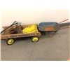 Image 1 : group of 3 vintage estate items - includes metal wheelbarrow / Pony Express wagon & miniature bicycl