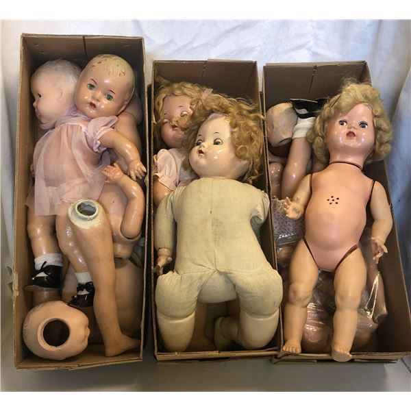 3 boxes of assorted vintage baby dolls