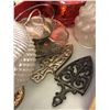 Image 2 : Group of assorted vintage estate items - includes crystal & brass hobnail lamp / green glass horse a