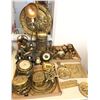 Image 1 : group of vintage estate items - includes brass bell / barometer / lantern / Brass plaques etc - appr