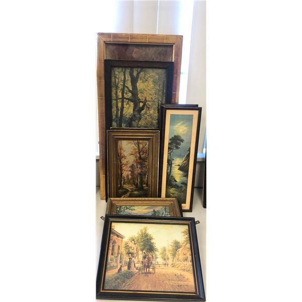 12 vintage estate framed portraits - includes 3 J Ivan Linton frames (approx 5 1/2" x 16") / Buffalo