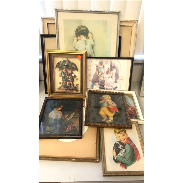 13 vintage estate framed portraits - includes 1908's Baby Ivory bath (approx 11" X 9") / Beasie Peas