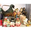 Image 2 : Shelf lot of vintage estate items - includes wayang puppets / 10" Bali Indonesian wood carved sculpt