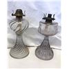 Image 2 : Group of 3 vintage estate clear glass kerosene oil lamps - includes ribbed glass oil lamp / lampligh