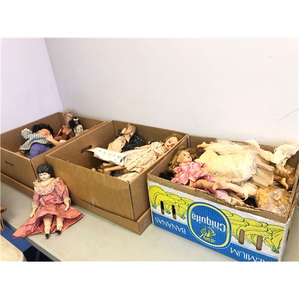 3 boxes full of vintage estate dolls - includes baby dolls / fashion bride dolls etc