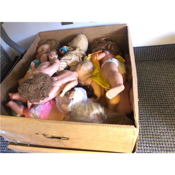 Box full of vintage estate baby dolls