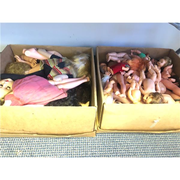 2 boxes full of vintage estate dolls & baby dolls