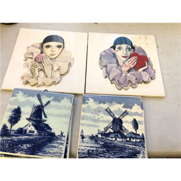 Group of 6 decorative vintage estate wall plaques - includes harlequin clown plaques / windmill cera