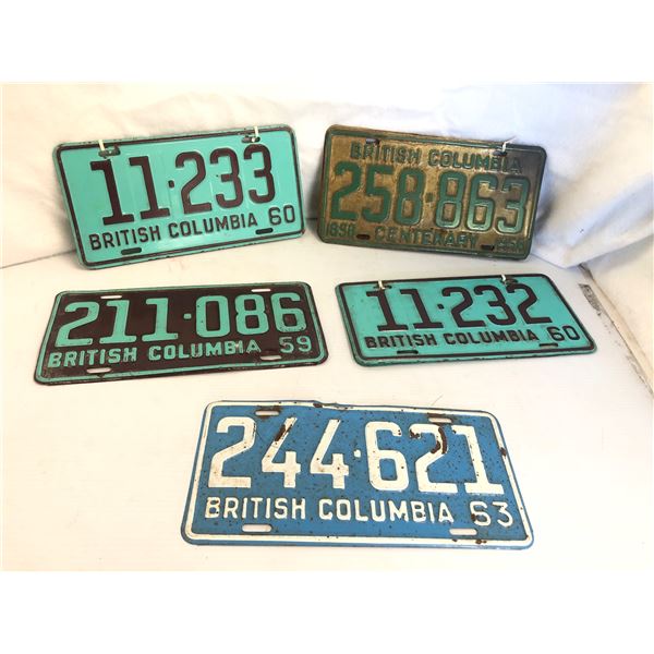 Group of 8 British Columbia 1950-60's license plates