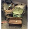 Image 1 : Group of assorted vintage estate items - includes vintage blow torch / 2 vintage enamel bread bins /