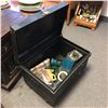 Image 2 : Vintage estate black chest box w/ contents - 22 1/2" W x 16" L x 15 1/2" H