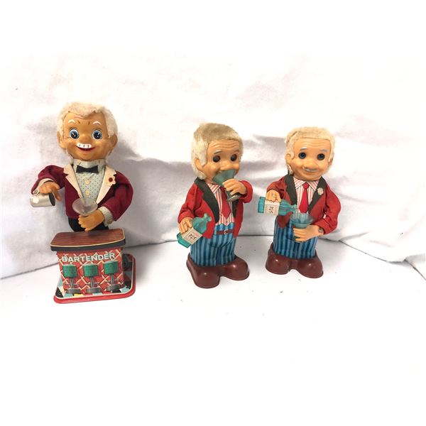 Group of 3 vintage estate 1960's Rosco tin toy bartender bar decor