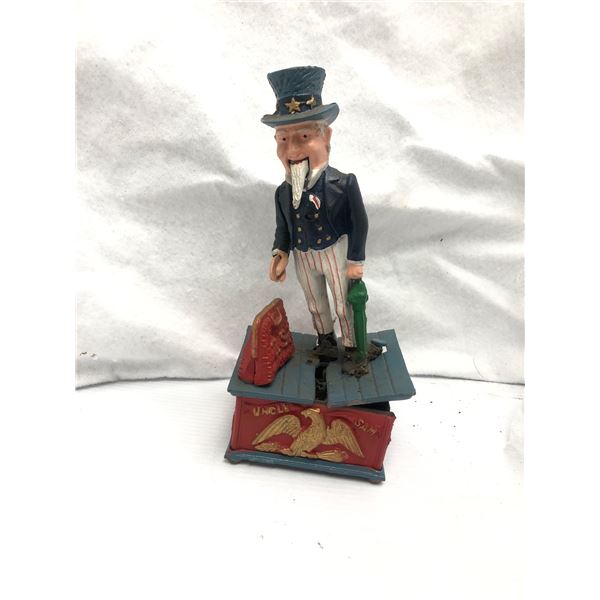 Vintage estate cast iron Uncle Sam mechanical bank