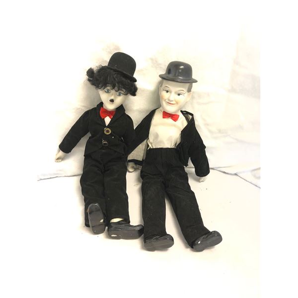 Vintage estate Charlie Chaplin porcelain doll & Stan Laurel porcelain doll