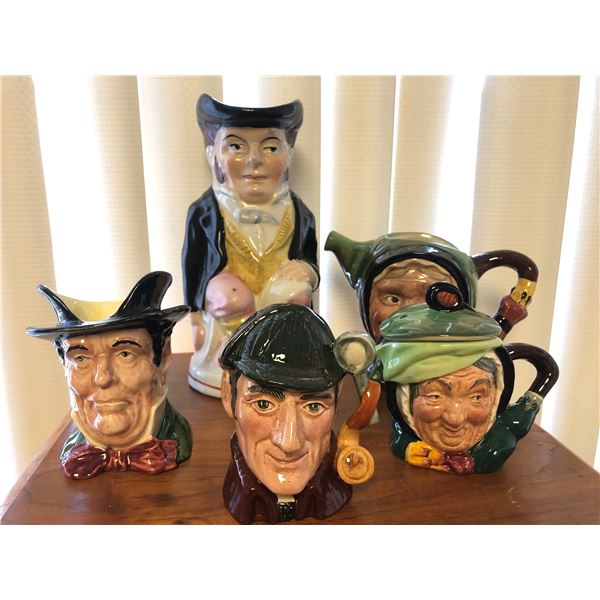 Group of 6 vintage estate character jugs - includes The Sleuth Royal Doulton 1972 / Sairey Gamp Roya