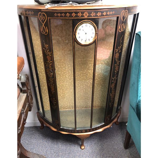 Vintage estate Queen Anne style Demi-Loon cabinet w/ smiths 30 hour clock - approx 33 1/2" W x 12" L