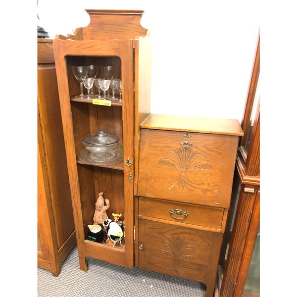 Vintage estate oak secretary drop-down desk - approx 37  W x 14  L x 67  H