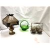 Image 1 : Group of 4 vintage estate items - includes high stained glass desk lamp / holding tray w/ glass cups