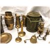 Image 3 : Group of vintage estate brass home decor - includes brass water jugs / oil lamp / brass bear figures