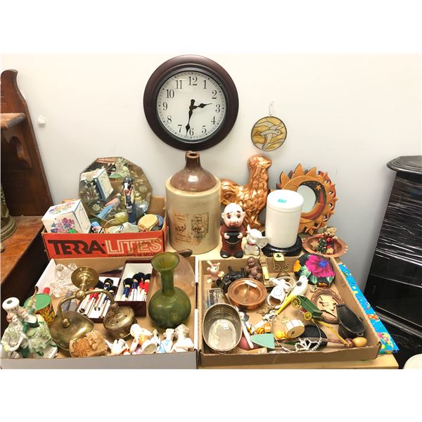 Group of assorted vintage estate decorative items - includes wall clock / figurines / retirement fun