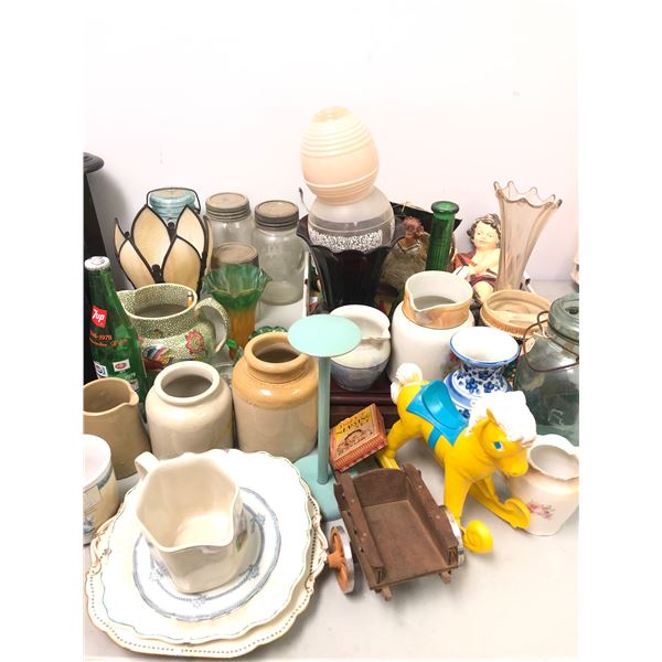 Group of assorted vintage estate decorative items - includes plates / cups / vases / jars / bottles 