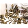 Image 2 : Group of vintage estate brass home decor - includes brass figurine lamps / spoons / brass Aladdin ge