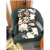 Image 3 : Group of 2 vintage estate green cushion chairs (approx 27" W x 25" L x 26" H) & antique footstool (a