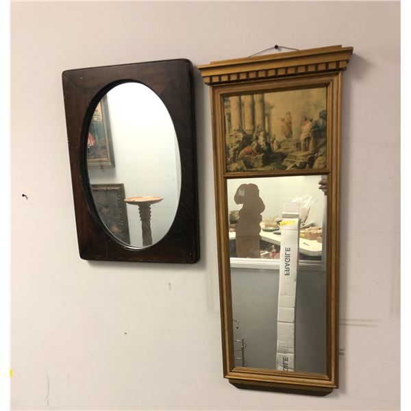 Antique Vintage Victorian yard long picture frame mirror print & framed oval mirror