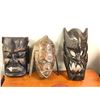 Image 2 : Group of 4 vintage hand-crafted wooden carvings - includes Japanese Demon Devil Oni Mask/Salmon Plag