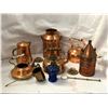 Image 1 : Group of vintage estate copper plated items - includes 1980's milk can / teapot / blue glass mini oi