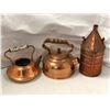 Image 3 : Group of vintage estate copper plated items - includes 1980's milk can / teapot / blue glass mini oi