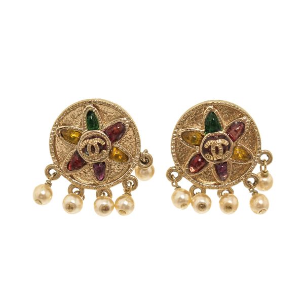 Chanel CC Black Crystal Drop Silver-tone Earrings