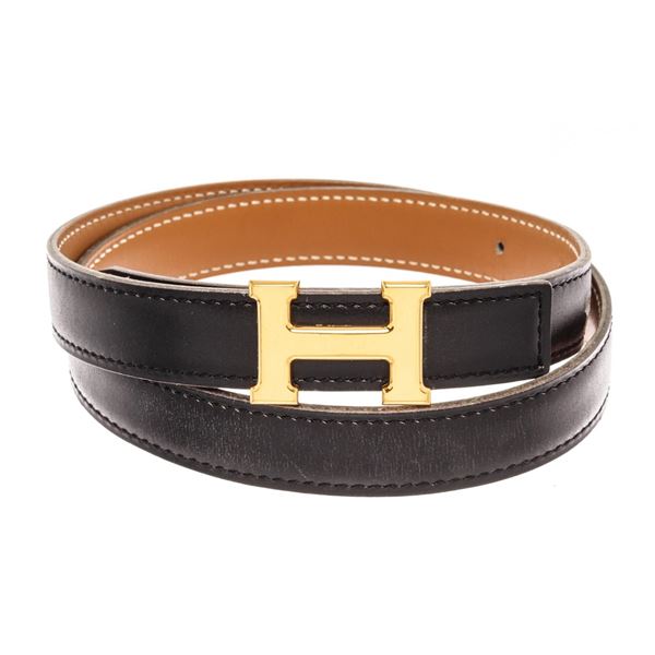 Hermes Black and Brown Leather Mini Constact Belt