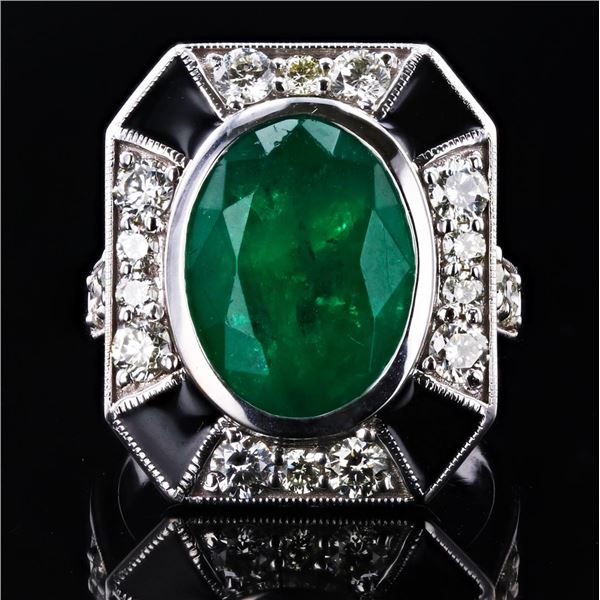 6.68 ctw Emerald and 1.37 ctw Diamond 18K White Gold Ring (GIA CERTIFIED)