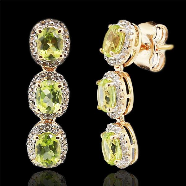 1.86 ctw Peridot and 0.36 ctw White Topaz Silver Dangle Earrings