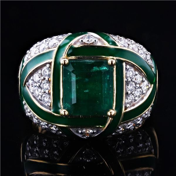 3.28 ctw Emerald and 1.11 ctw Diamond 18K Yellow Gold Ring