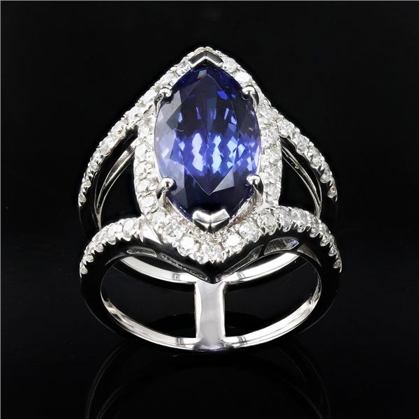 4.77 ctw Tanzanite and 0.82 ctw Diamond 18K White Gold Ring