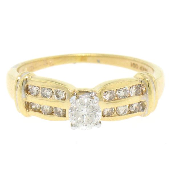 14k Yellow Gold 0.30 ctw Round Diamond & Dual Row Channel Accent Engagement Ring