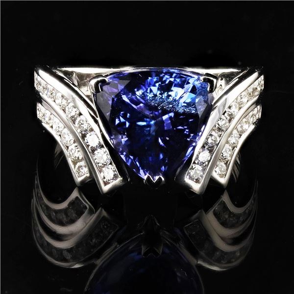 4.53 ctw Tanzanite and 0.65 ctw Diamond 14K White Gold Ring