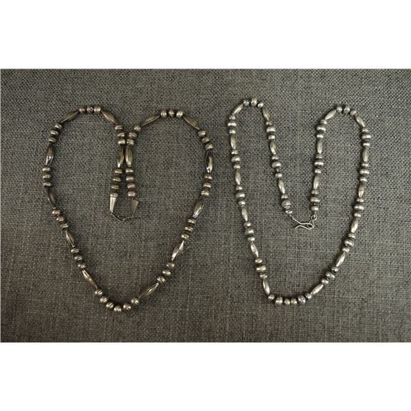 TWO NAVAJO SILVER BEAD NECKLACES