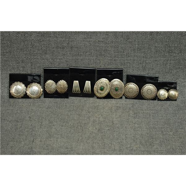 SIX PAIR OF STERLING SILVER NAVAJO INDIAN EARRINGS