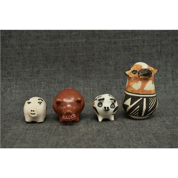 ACOMA AND SANTA CLARA POTTERY PIGS AND COW PITCHER