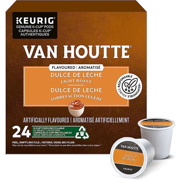 NEW BOX OF 24 VAN HOUTTE FLAVOURED DULCE DE LECHE